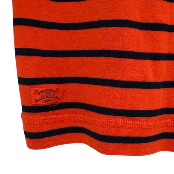 RALPH LAUREN - 3/4 Sleeve, Jersey Stripped Top - Orange/ Navy Blue Medium - Picture 6 of 6